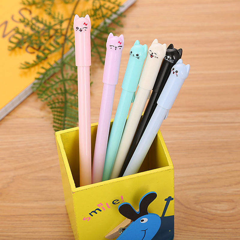 New Design Cute Cartoon Creative Kawaii Cat Ball Pen Black Ink Gel Office and School Plastic Stationery