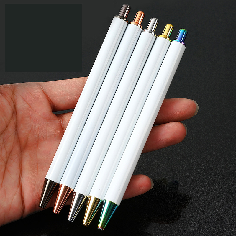 DIY Silver Metal Ballpoint Gel Pen with Blank Oil Ink Click Action Glitter Stainless Steel for Business Promotion Gifts