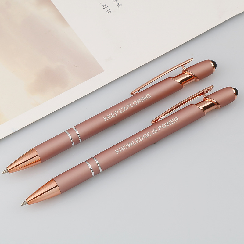 New Rose Gold 2-In-1 Soft Touch Screen Pen Multifunction Ball Stylus with Custom Logo Promotional Metal Ballpoint for Gifts