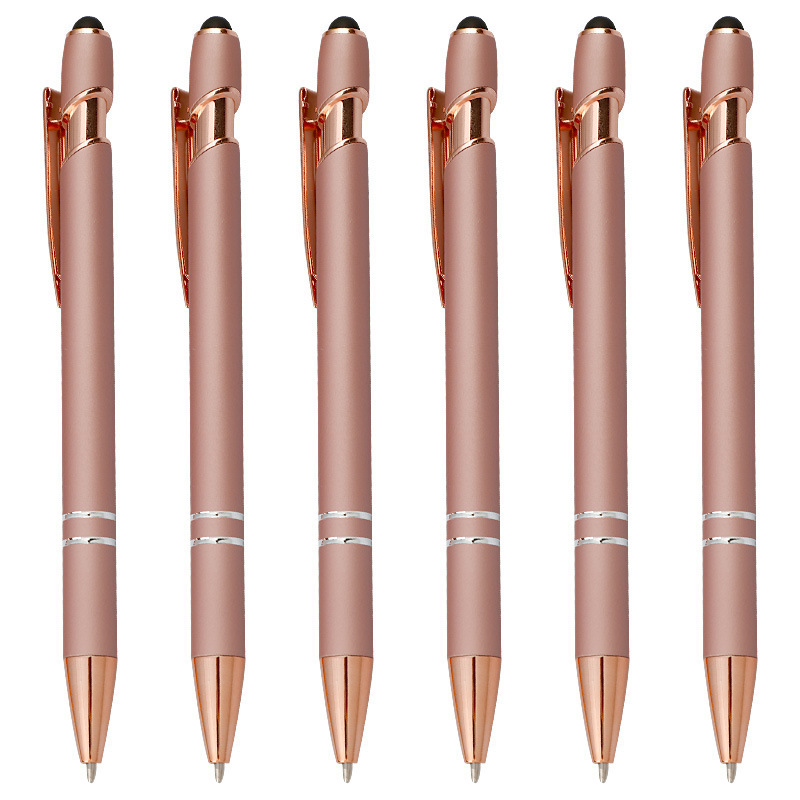 New Rose Gold 2-In-1 Soft Touch Screen Pen Multifunction Ball Stylus with Custom Logo Promotional Metal Ballpoint for Gifts