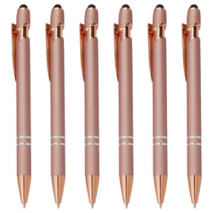 New Rose Gold 2-In-1 Soft Touch Screen Pen Multifunction Ball Stylus with Custom Logo Promotional Metal Ballpoint for Gifts