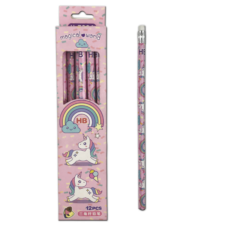 Wholesale OEM 12Pcs Lapiz Cartoon HB Pencil Cute Unicorn Plastic School Pencil for Children for Promotional Use