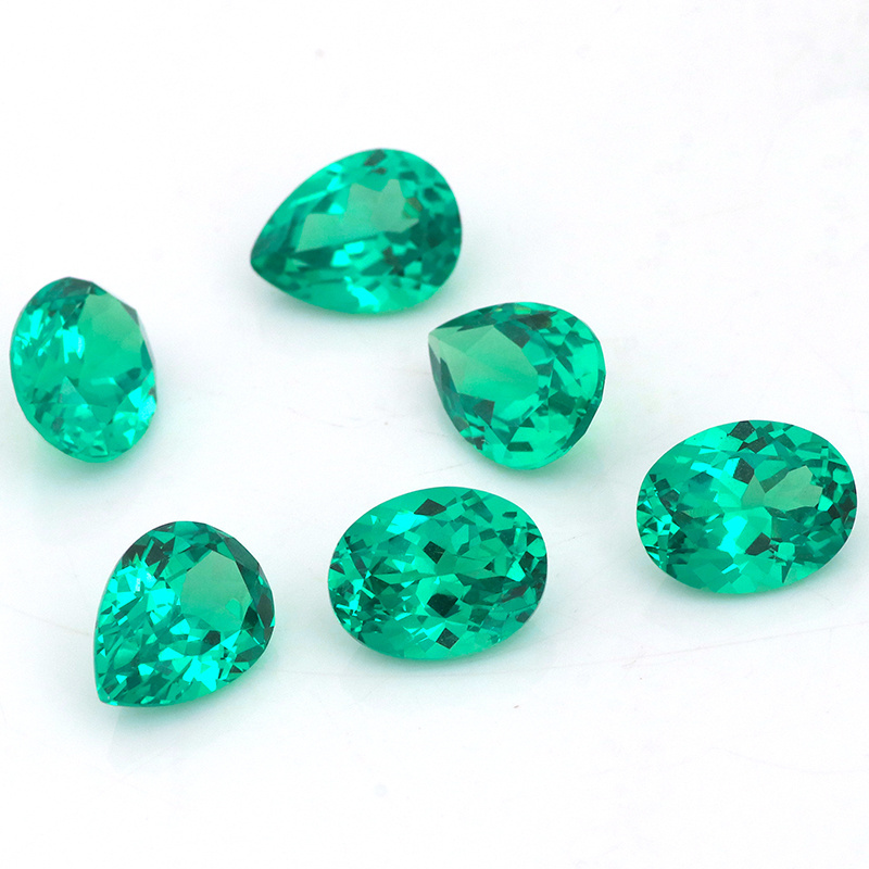 Colombian 1ct Hydrothermal Green Emerald Gemstone Oval Pear Cut with Heat Treatment Lab Grown Emerald