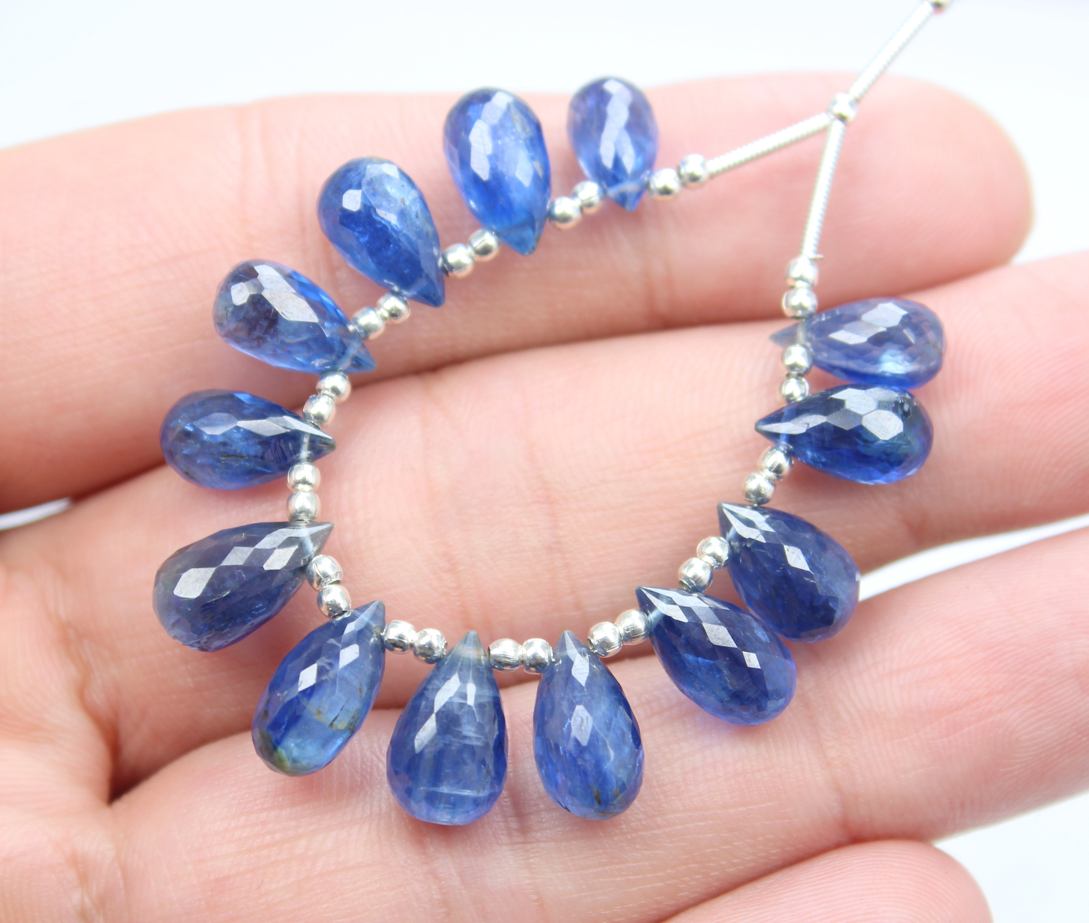 13 Piece Natural Kyanite Faceted Beads Drops Shape Gemstone Beads Superb Quality