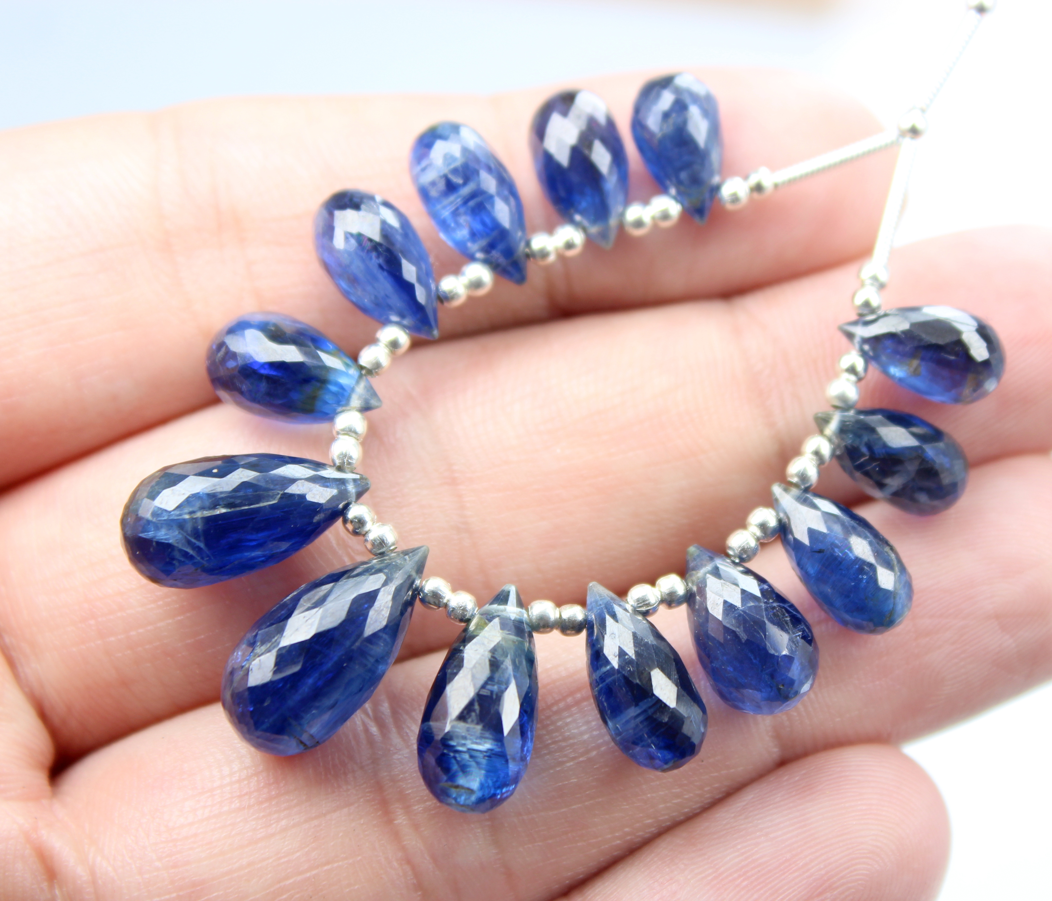 13 Piece Natural Kyanite Faceted Beads Drops Shape Gemstone Beads Superb Quality