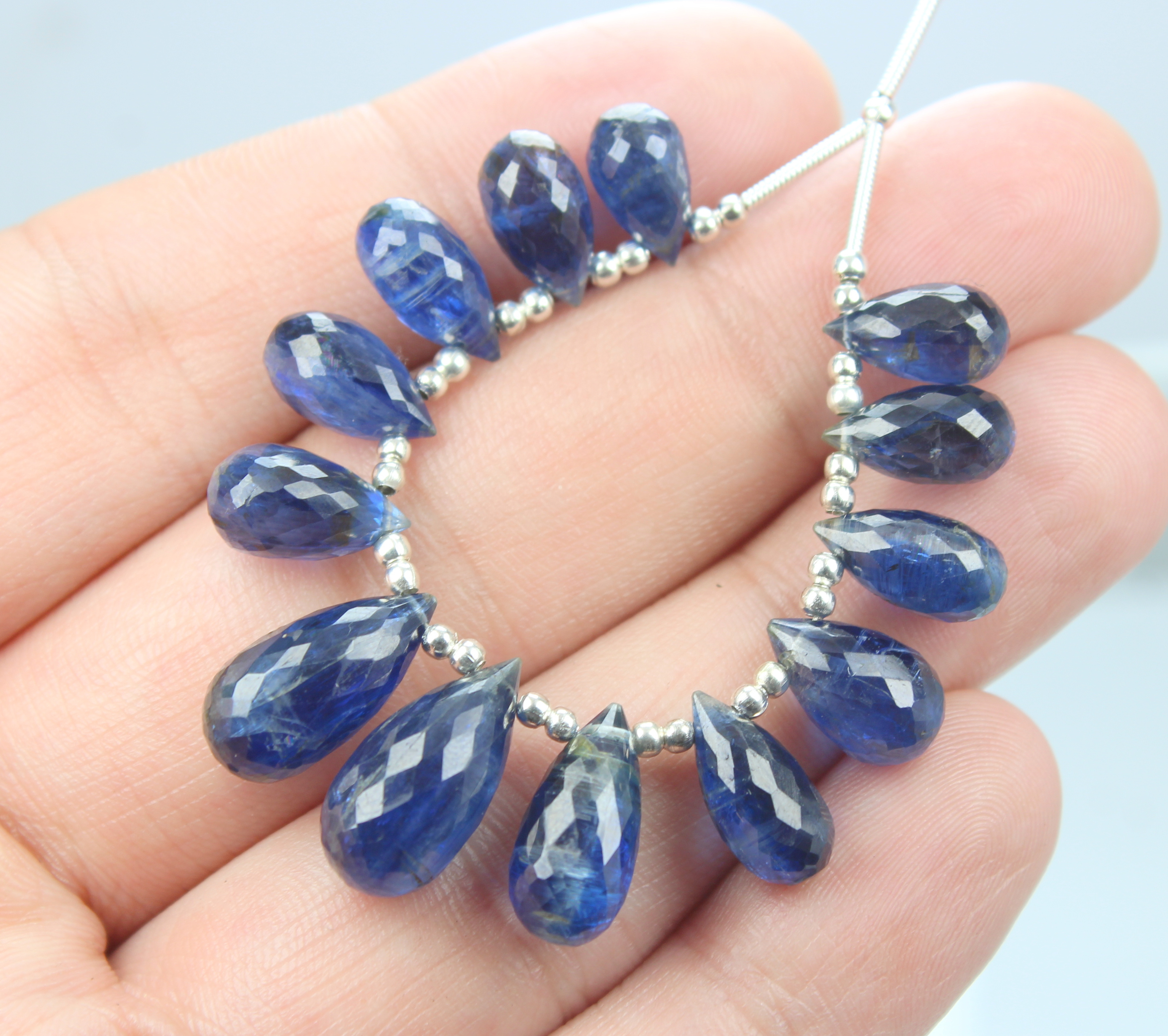 13 Piece Natural Kyanite Faceted Beads Drops Shape Gemstone Beads Superb Quality