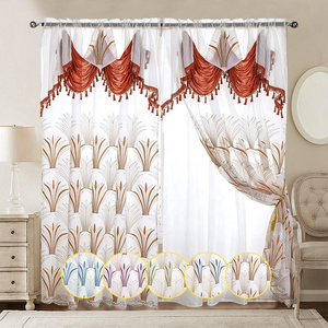 Home classical living room window valance embroidered linen sheer curtains with backing cheap ready jacquard design curtain