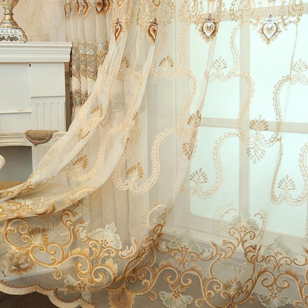 Classical luxury castle villa living room lace hollow embroidered curtains nice Europe Australia France Arabic curtain design