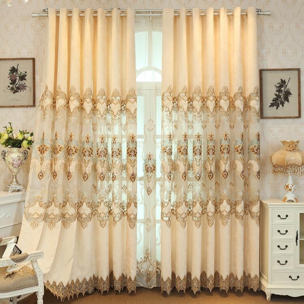 Classical luxury castle villa living room lace hollow embroidered curtains nice Europe Australia France Arabic curtain design