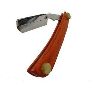 Professional Quality Reusable Razor Stainless Steel Blade Leaf Style Foldable Manual Shaving Wooden Handle Cut Throat Razor