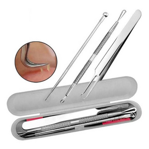 High Quality Blackhead Remover Kit Stainless Steel Lancet Needles 3 Pcs Double-headed Acne Extractor Tool Kit with Case