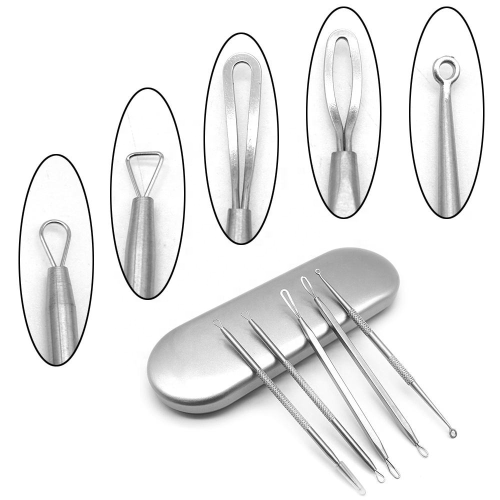 Premium Whitehead Blackhead Removal Tools Stainless Steel Lancet Needles 5 Pcs Double-headed Acne Extractor Tool Kit