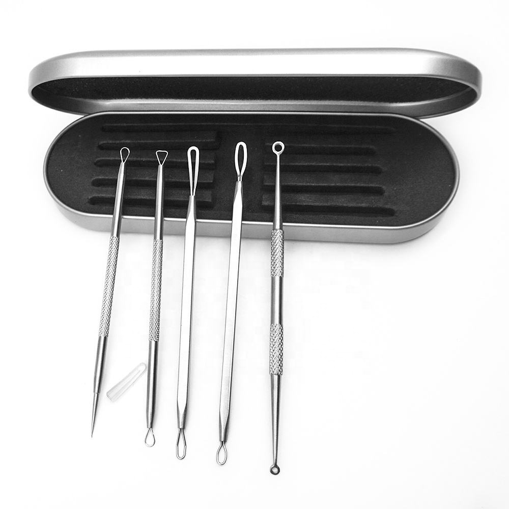 Premium Whitehead Blackhead Removal Tools Stainless Steel Lancet Needles 5 Pcs Double-headed Acne Extractor Tool Kit