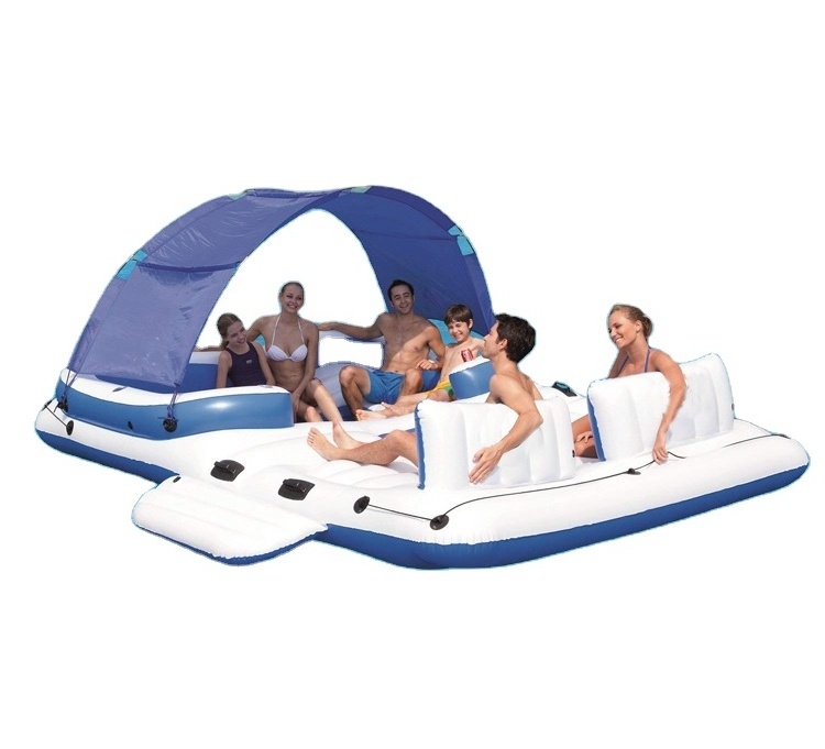 Oem custom pvc 6 7 10 person tropical tahiti inflatable water floating island