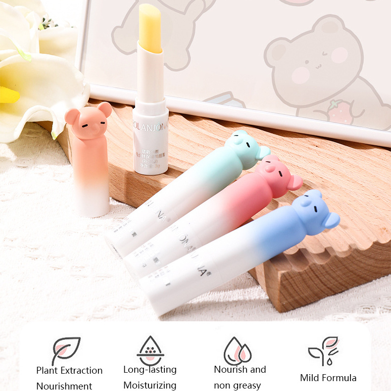 High Quality Private Label Rolanjona Cute Bear Moisturizing Lip Balm Stick Long Lasting Repairing Protect Lip Care Vegan Organic