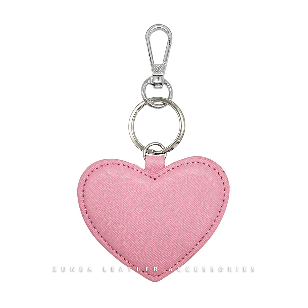 PU Vegan Saffiano Hearts Key Chain Custom Logo Promotional Gifts Faux Leather Keychain with heavy metal hardware