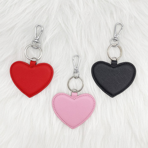 PU Vegan Saffiano Hearts Key Chain Custom Logo Promotional Gifts Faux Leather Keychain with heavy metal hardware