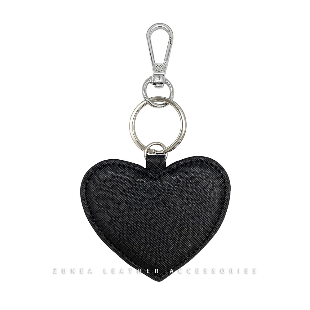 PU Vegan Saffiano Hearts Key Chain Custom Logo Promotional Gifts Faux Leather Keychain with heavy metal hardware