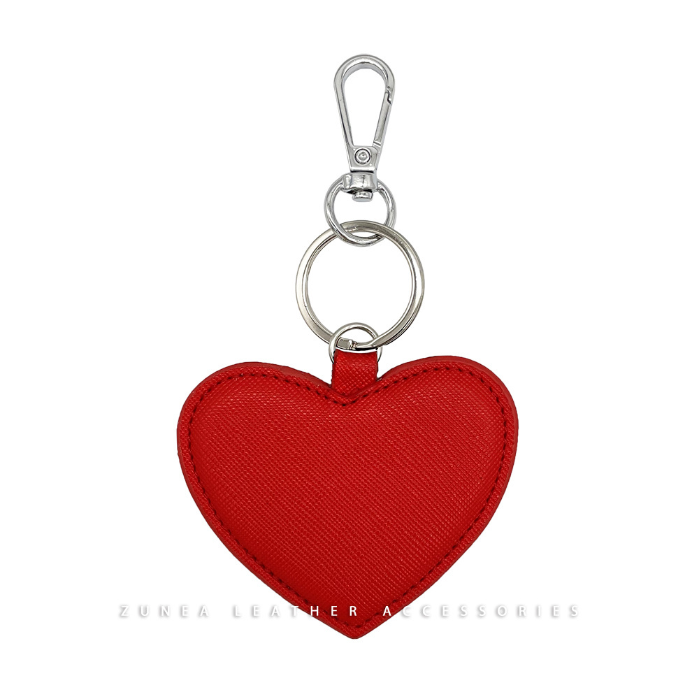 PU Vegan Saffiano Hearts Key Chain Custom Logo Promotional Gifts Faux Leather Keychain with heavy metal hardware