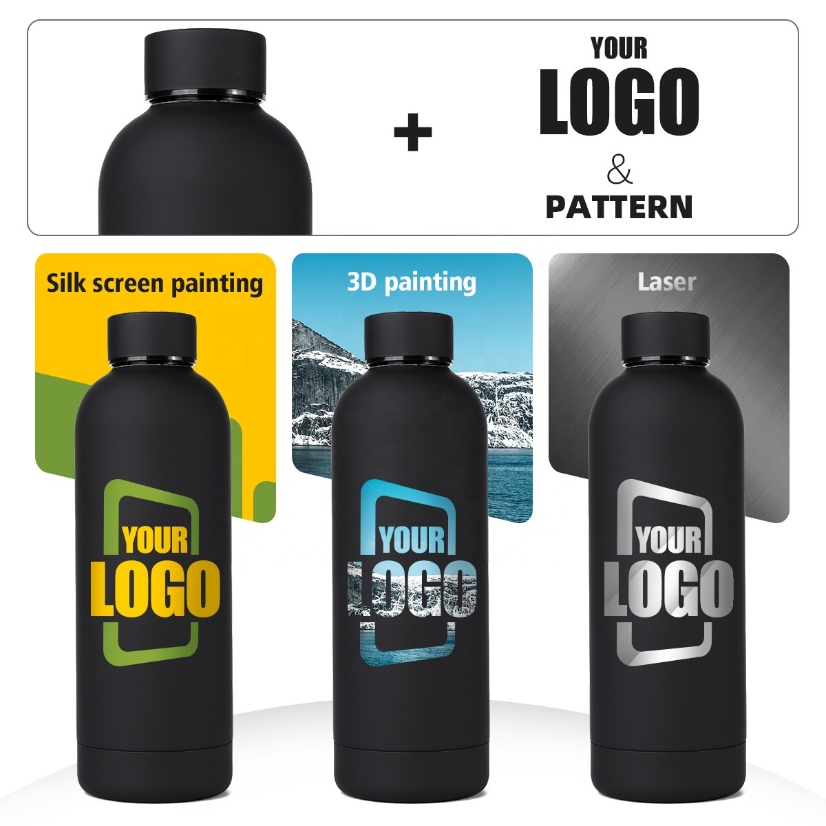 Top Seller 350ml 500ml Custom Logo Double Wall Thermos Flask Insulated Stainless Steel Powder Coated Black Luxury Water Bottle