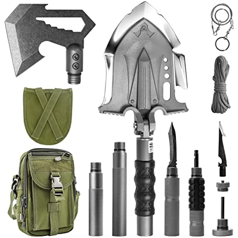 Zune Lotoo 29 in 1 Tactical Shovel with Axe Knife Unbreakable Martensitic Steel Folding Survival Combat Camping Gear Shovel