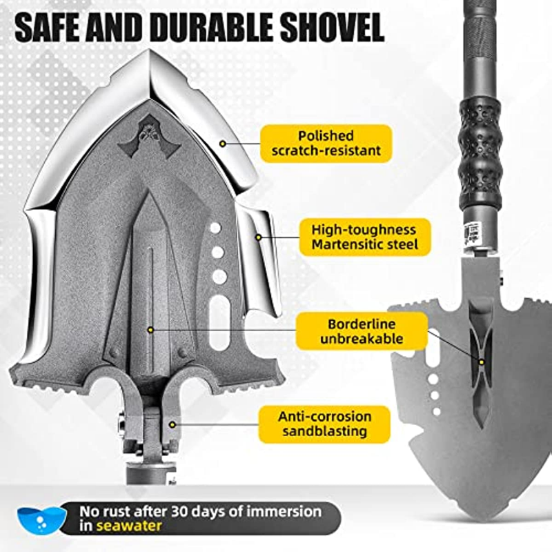 Zune Lotoo 29 in 1 Tactical Shovel with Axe Knife Unbreakable Martensitic Steel Folding Survival Combat Camping Gear Shovel