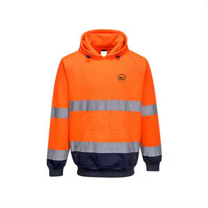 Men Reflective High Visibility Safety Hoodie Wholesales Custom Logo Construction Hi Vis Long Sleeve Orange Work Reflective