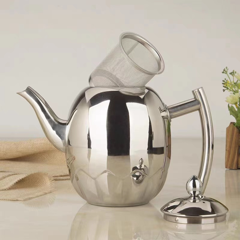 Stainless Steel Household Tea Kettle Olive Fashion Boiling Water Craft Pot Silver Gold Titanium 1/1.5L with Tea Strainer