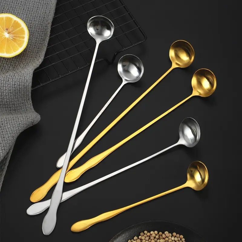 Stainless Steel Long Handle Mixing Spoon Cocktail Stirring Spoon Honey Spoon Long Handle Ice Cream Scoop