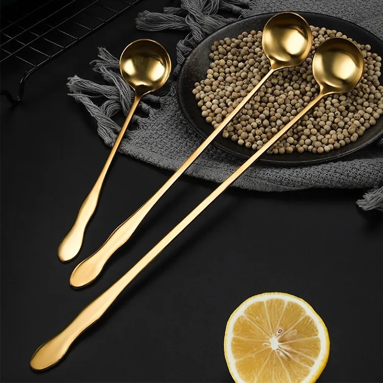 Stainless Steel Long Handle Mixing Spoon Cocktail Stirring Spoon Honey Spoon Long Handle Ice Cream Scoop