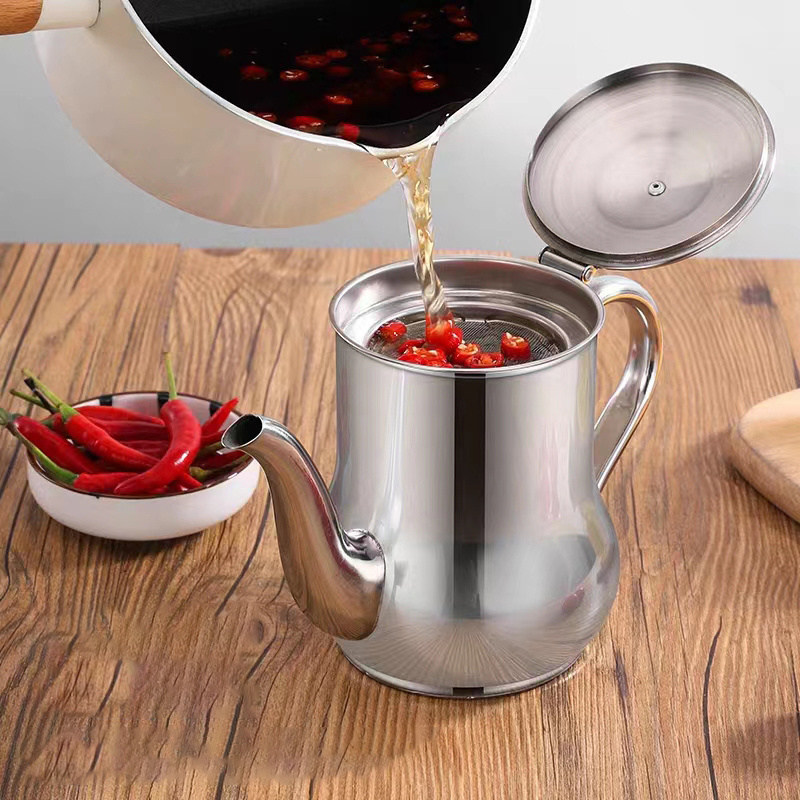 Cooking Oil Pot For Kitchen Tools Large Capacity 32oz 201 Stainless Steel Oil Strainer Pot Container