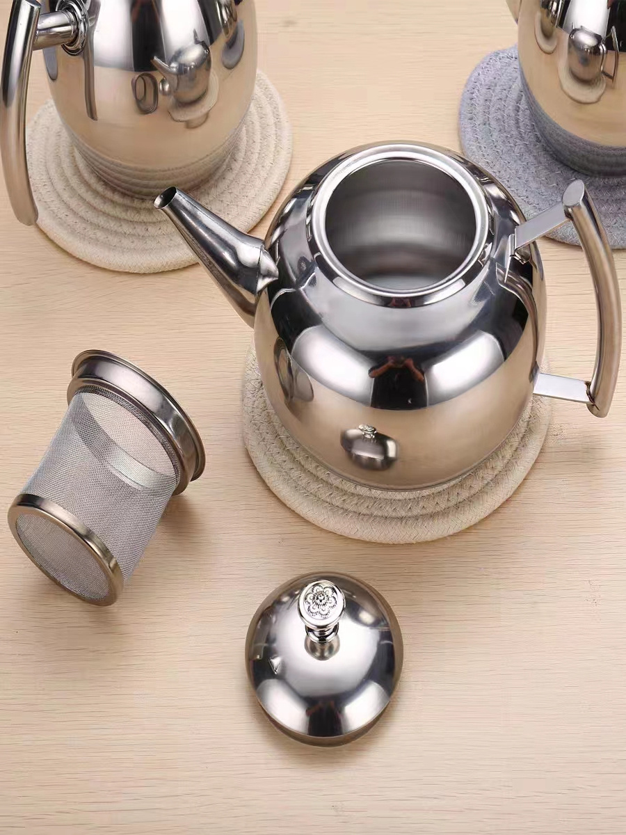 Stainless Steel Household Tea Kettle Olive Fashion Boiling Water Craft Pot Silver Gold Titanium 1/1.5L with Tea Strainer