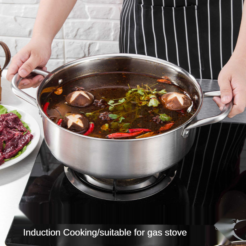 2023 Food Grade Stainless Steel Pot Saucepan with Divider and Glass Lid Big Hotpot for Induction Hot Pot Food Warmer Cookers