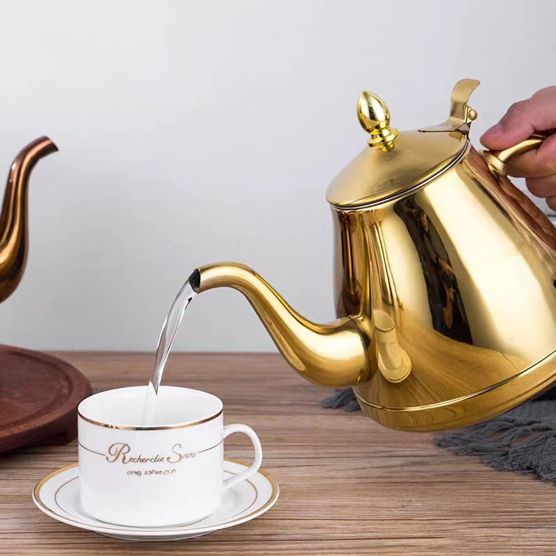 Luxury Tea Pot Thickened Stainless Steel with Filter Screen Teapot Hotel Restaurant Boiling Tea Pot Tea Kettle