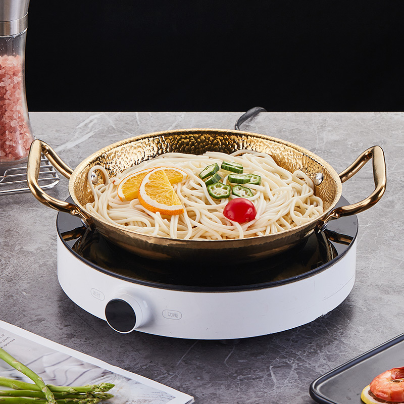 commercial stainless steel gold non-stick sukiyaki dry hot pot food warmer container serving dishes