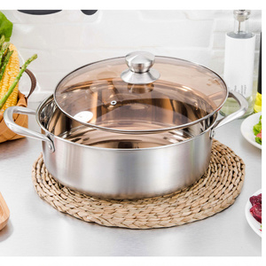 2023 Food Grade Stainless Steel Pot Saucepan with Divider and Glass Lid Big Hotpot for Induction Hot Pot Food Warmer Cookers