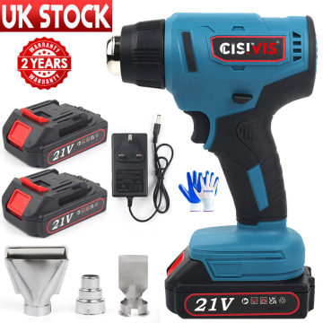 2 Batteries 21V Cordless Heat Gun Hot Air Gun Dual Temperature 4 Nozzles Tool