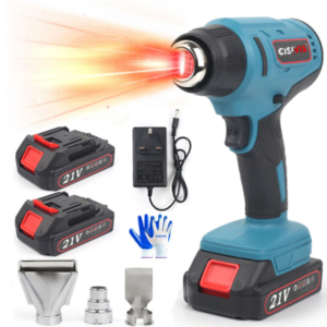 2 Batteries 21V Cordless Heat Gun Hot Air Gun Dual Temperature 4 Nozzles Tool