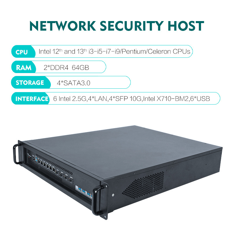 Zunsia Network Security 2U Rack Mount Case 4*SFP 10G PCIE Server Chassis 6LAN 12th  LGA1700 H670 X86 Industrial Firewall Mini PC