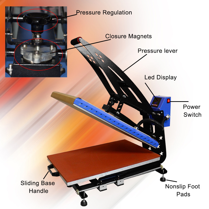 ZUNSUNJET Magnet Auto Open Up Slide Out Tshirt Sublimation Heat Transfer Press Printing 16X20 Heat Press Machine