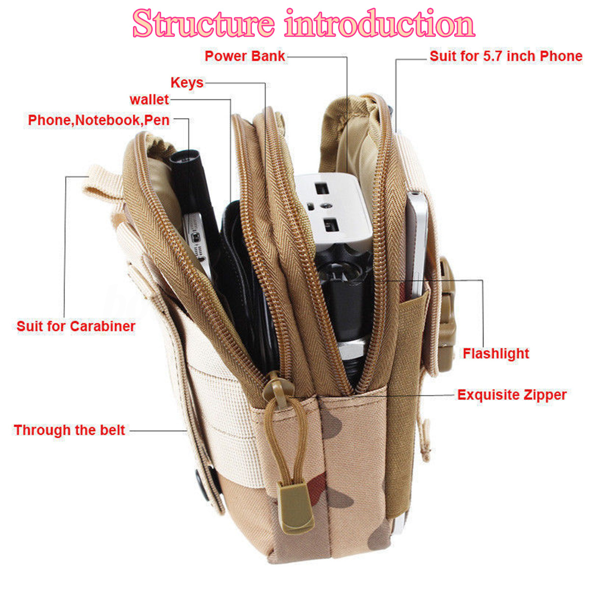 Flashlight Hiking Outdoor Tactical Hunting Pouch Mini Belt Camo Men Tactical Waist Bag Tactical Molle Cell Phone Pouch Case