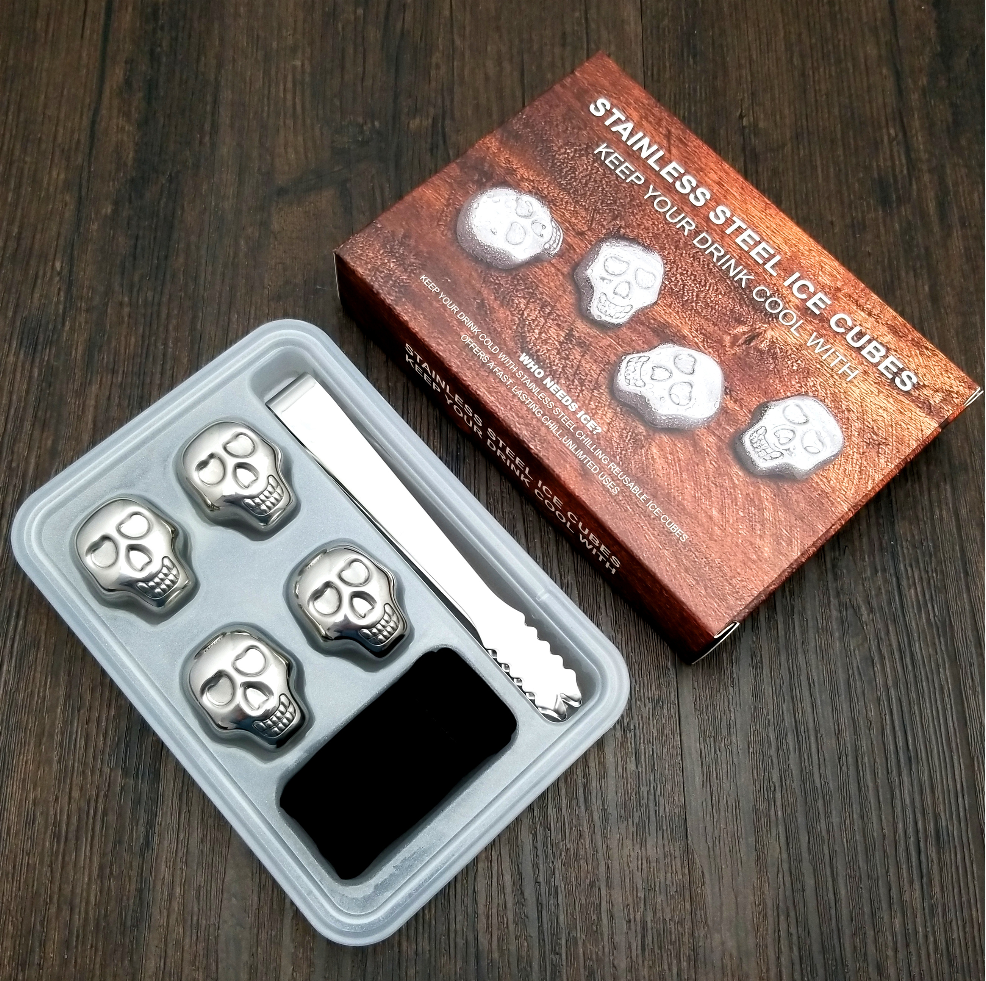 Manufacture Stainless Steel Skull Shaped Whiskey Rock Stones Reusable Ice Cubes