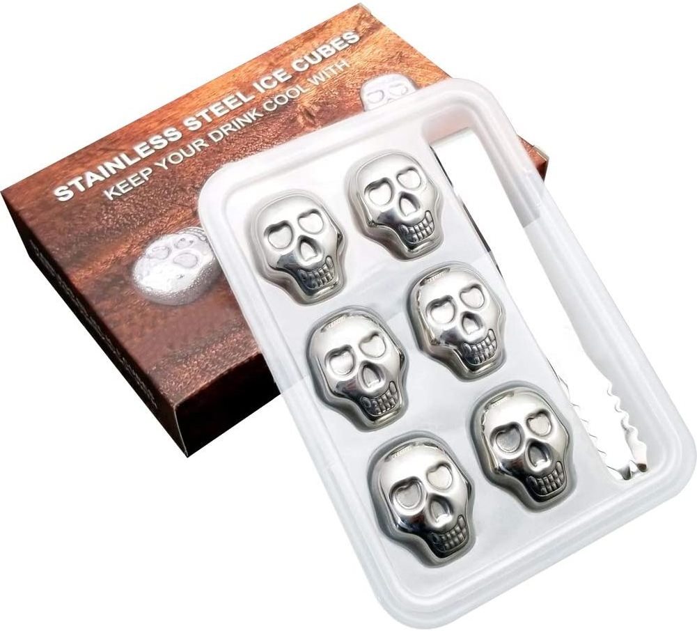 Manufacture Stainless Steel Skull Shaped Whiskey Rock Stones Reusable Ice Cubes