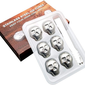 Manufacture Stainless Steel Skull Shaped Whiskey Rock Stones Reusable Ice Cubes