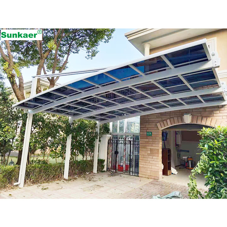 Hot sale high strength prefabricated shelters school shelter bus stop Waterproof Four Column Champagne Metal Solar Carport