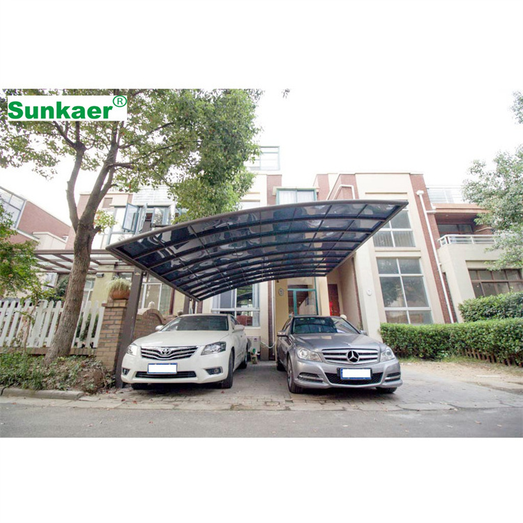 High Quality Aluminum Frame Carport Outdoor car double shed parking sun shelter roof cover single slope curved carports