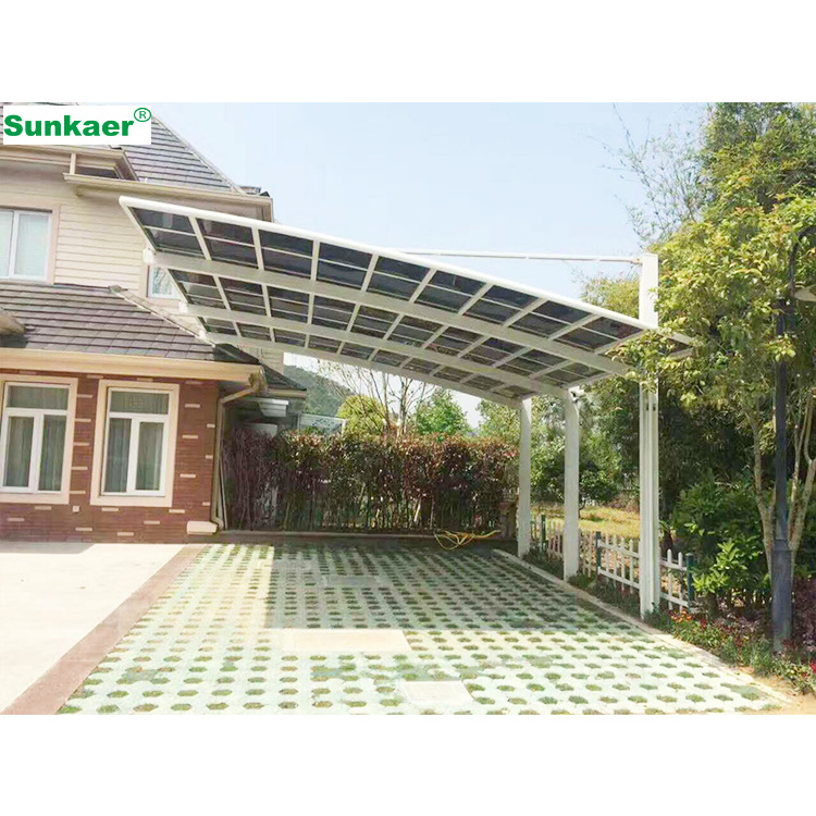 Hot sale high strength prefabricated shelters school shelter bus stop Waterproof Four Column Champagne Metal Solar Carport