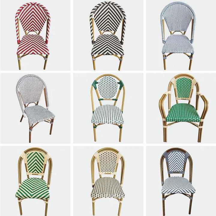 French Style UV Resistant PE Rattan Outdoor Furniture Hand Knitting Wicker Chair Patio Garden Furniture Bistro