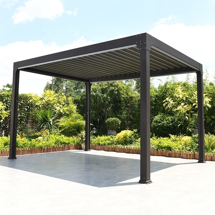 Remote Control Louvered Pergola Outdoor Aluminum Pergola Canopy with Aluminum Retractable Louvre Roof