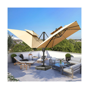 Outdoor Large Aluminum Double Canopy 3m Two Heads Patio Umbrella LED Light Garden Beach Parasol furniture